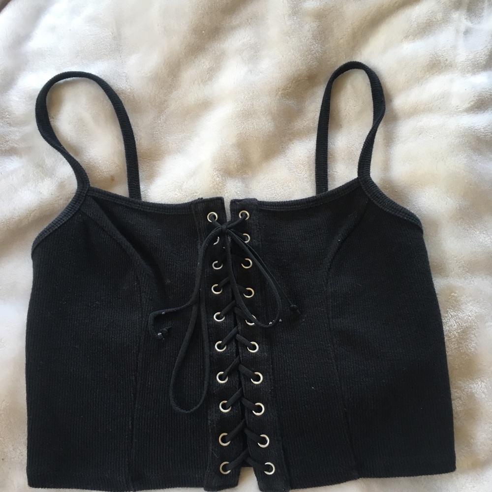 Black laced up crop top